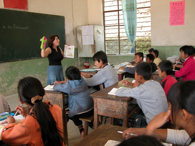 Tina teaching children in China